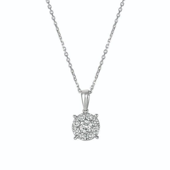 0.75 Carat Natural Diamond Cluster Necklace Pendant 14K White Gold